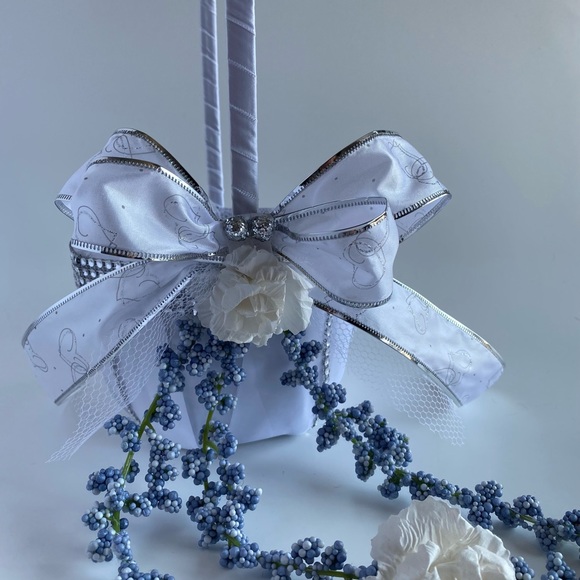 Handmade Pewter Blue Flower Girl Basket - Picture 4 of 16